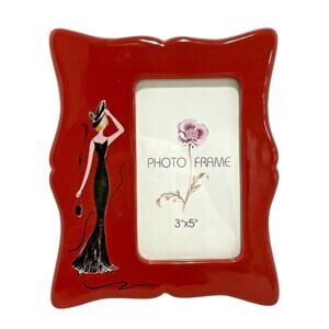 Novelty red ceramic standing picture photo frame fits 3" x 5" costumed woman